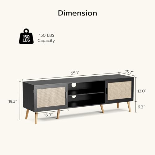 Boho TV Stand for 65'' TVs with Rattan Doors