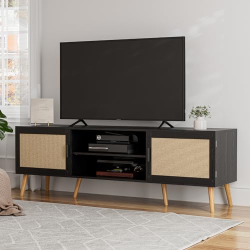 Boho TV Stand for 65'' TVs with Rattan Doors