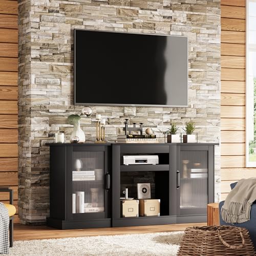 WLIVE Retro Black TV Stand for 65" TVs
