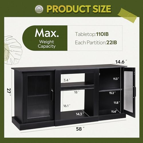 WLIVE Retro Black TV Stand for 65" TVs