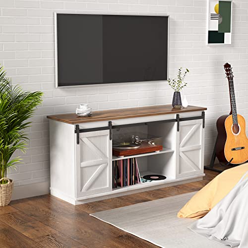 Farmhouse TV Stand with Sliding Barn Doors - 58