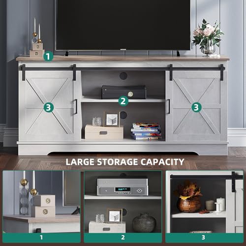 Rustic Farmhouse TV Stand with Sliding Barn Doors