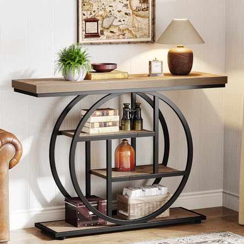 Industrial 4-Tier Console Table with Circle Base