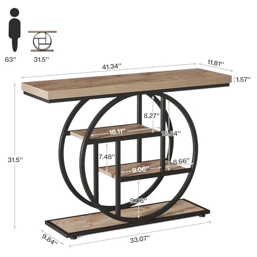 Industrial 4-Tier Console Table with Circle Base