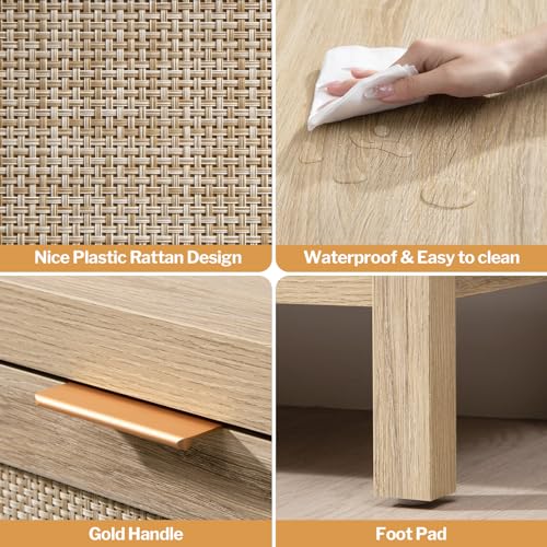 Boho Console Table Set with Rattan Drawers