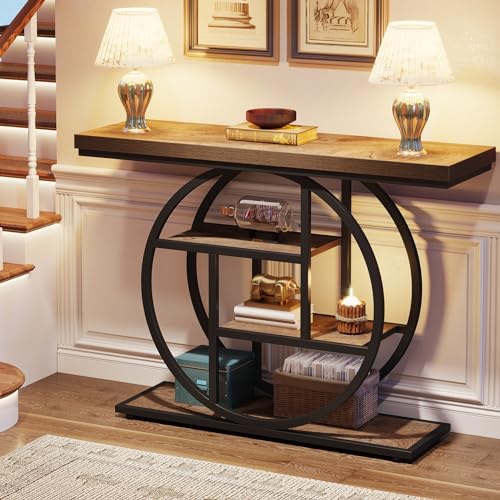 Industrial 4-Tier Console Table with Circle Base