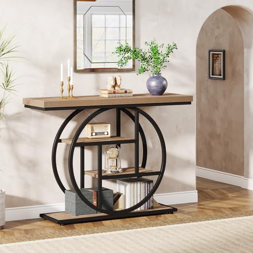 Industrial 4-Tier Console Table with Circle Base