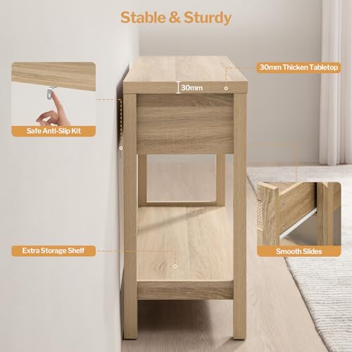 Boho Console Table Set with Rattan Drawers