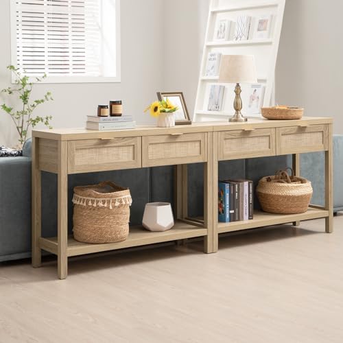 Boho Console Table Set with Rattan Drawers