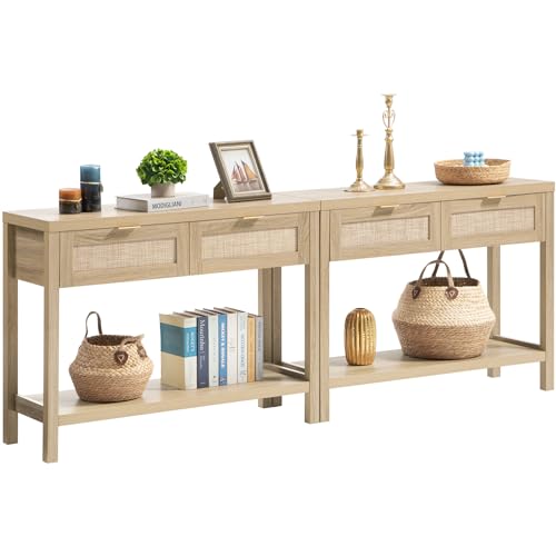 Boho Console Table Set with Rattan Drawers