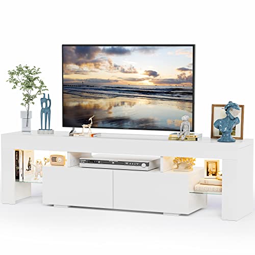 Modern LED TV Stand with Storage and Open Shelf