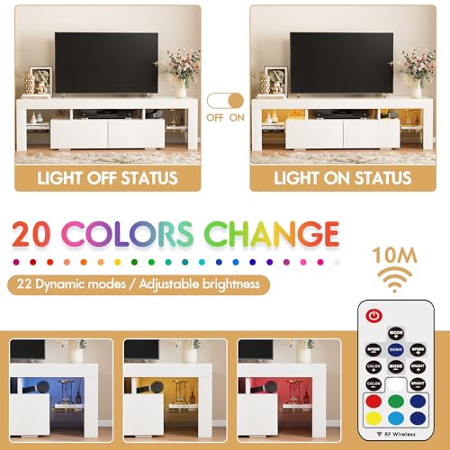 Modern LED TV Stand with Storage and Open Shelf