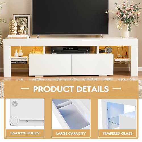 Modern LED TV Stand with Storage and Open Shelf