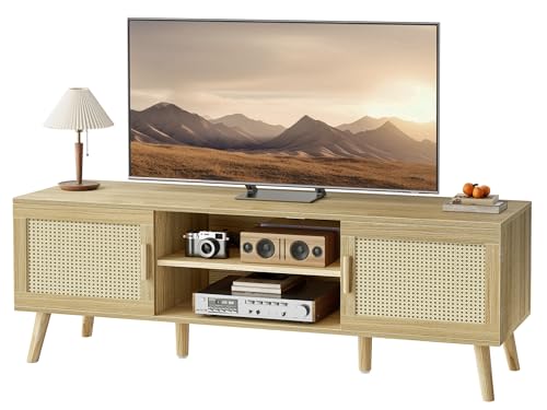 Boho TV Stand with Adjustable Shelves and Cabinets