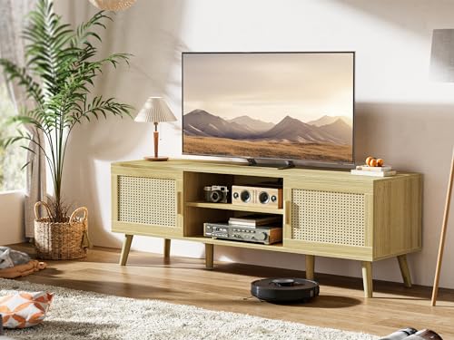 Boho TV Stand with Adjustable Shelves and Cabinets