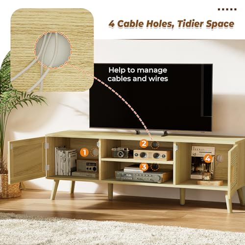 Boho TV Stand with Adjustable Shelves and Cabinets