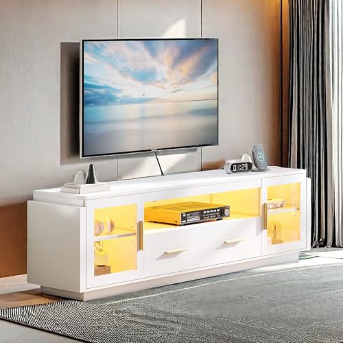 Modern 75" TV Stand with LED Power Outlets