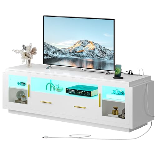 Modern 75" TV Stand with LED Power Outlets