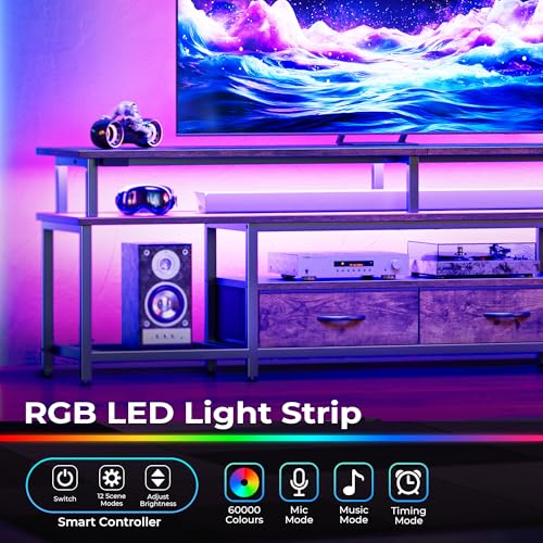 Rustic Brown TV Stand with LED Lights and Outlets