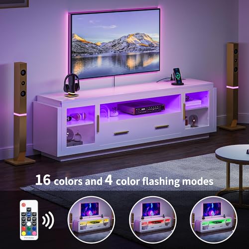 Modern 75" TV Stand with LED Power Outlets
