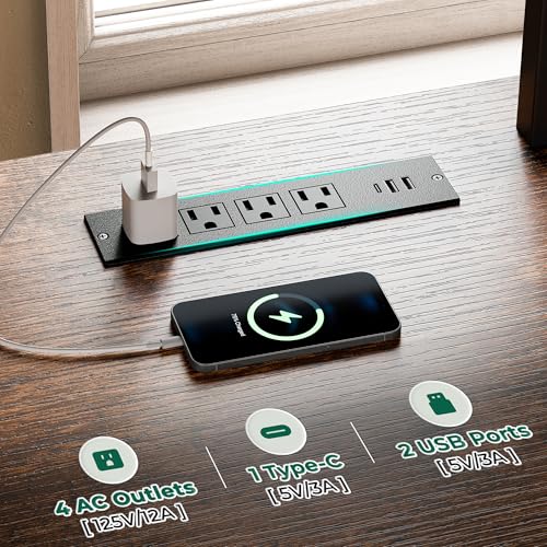 Rustic Brown TV Stand with LED Lights and Outlets