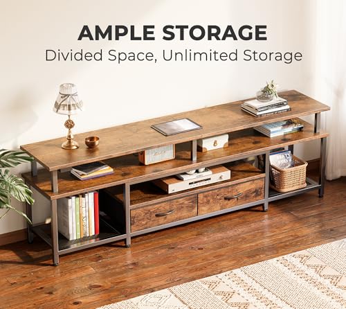 Rustic Brown TV Stand with LED Lights and Outlets