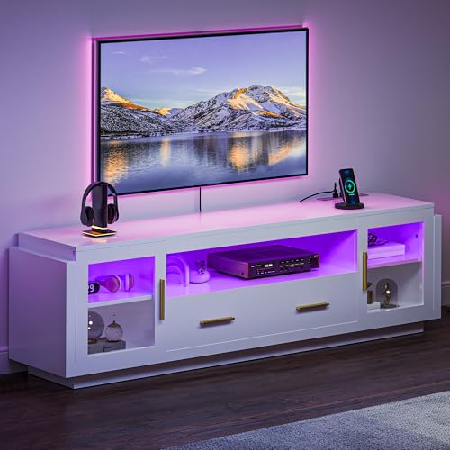Modern 75" TV Stand with LED Power Outlets