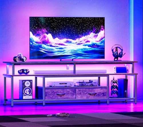 Rustic Brown TV Stand with LED Lights and Outlets