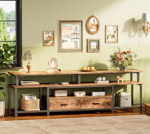 Rustic Brown TV Stand with LED Lights and Outlets