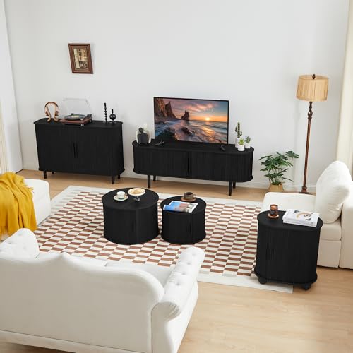 Modern Black TV Stand with Storage and Sliding Door