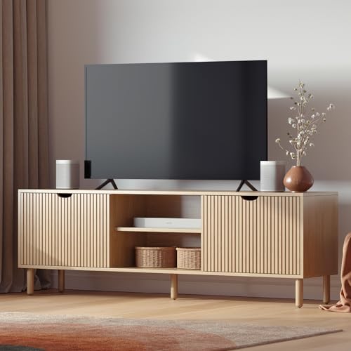 Modern Fluted 70" TV Stand with Storage