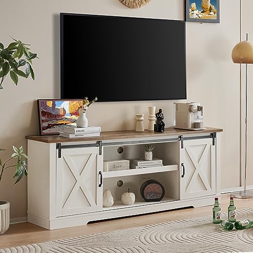Farmhouse TV Stand with Sliding Barn Door