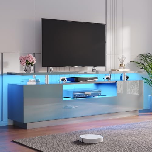 Modern 70" TV Stand with LED Light, Grey