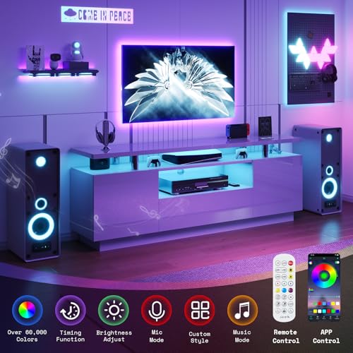 Modern 70" TV Stand with LED Light, Grey