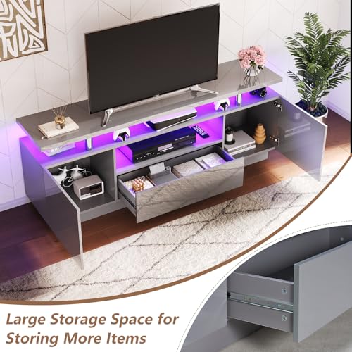 Modern 70" TV Stand with LED Light, Grey