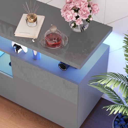 Modern 70" TV Stand with LED Light, Grey