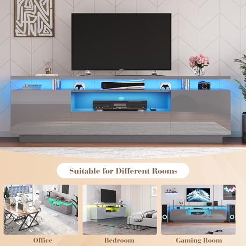 Modern 70" TV Stand with LED Light, Grey