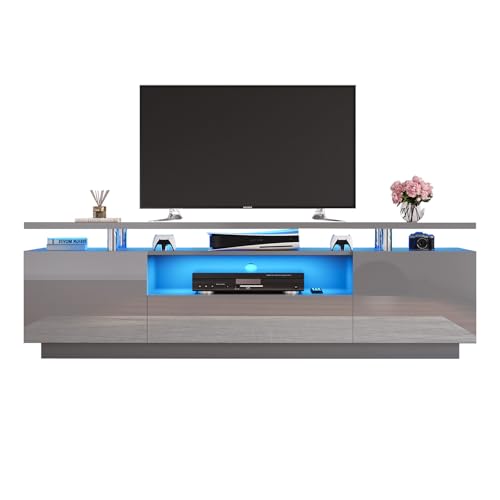 Modern 70" TV Stand with LED Light, Grey