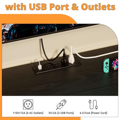 Black 65-Inch TV Stand with LED Features