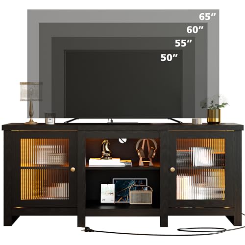 Black 65-Inch TV Stand with LED Features