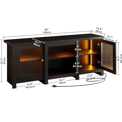 Black 65-Inch TV Stand with LED Features