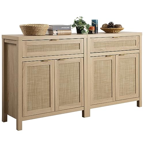 Boho Rattan Sideboard Buffet Cabinet Set of 2