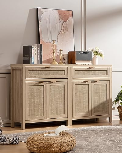 Boho Rattan Sideboard Buffet Cabinet Set of 2