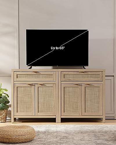 Boho Rattan Sideboard Buffet Cabinet Set of 2