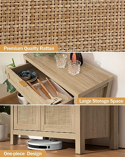 Boho Rattan Sideboard Buffet Cabinet Set of 2