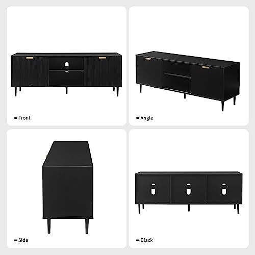 Modern Black TV Stand with Sliding Doors and Storage