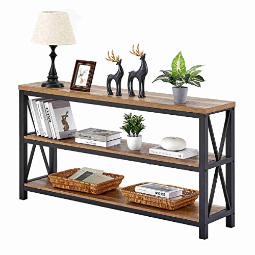FATORRI Rustic Industrial Console Table with Shelves