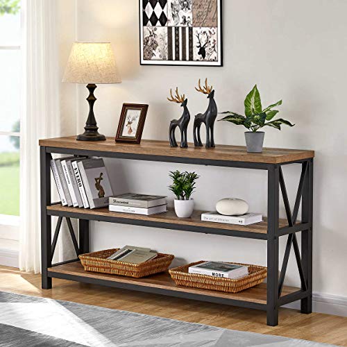 FATORRI Rustic Industrial Console Table with Shelves