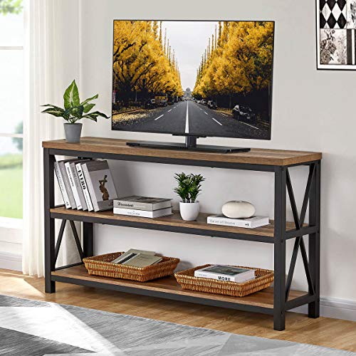 FATORRI Rustic Industrial Console Table with Shelves