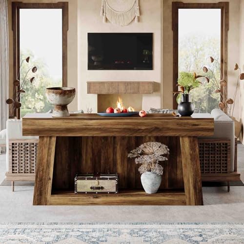 Rustic 63" Farmhouse Console Table with Storage